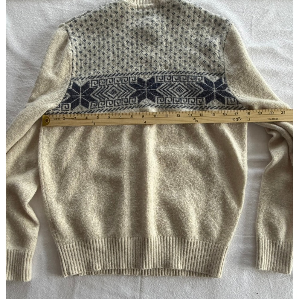 Crown & Ivy Mens Lambswool Crewneck Sweater Cream Navy Blue Small - Picture 6 of 6